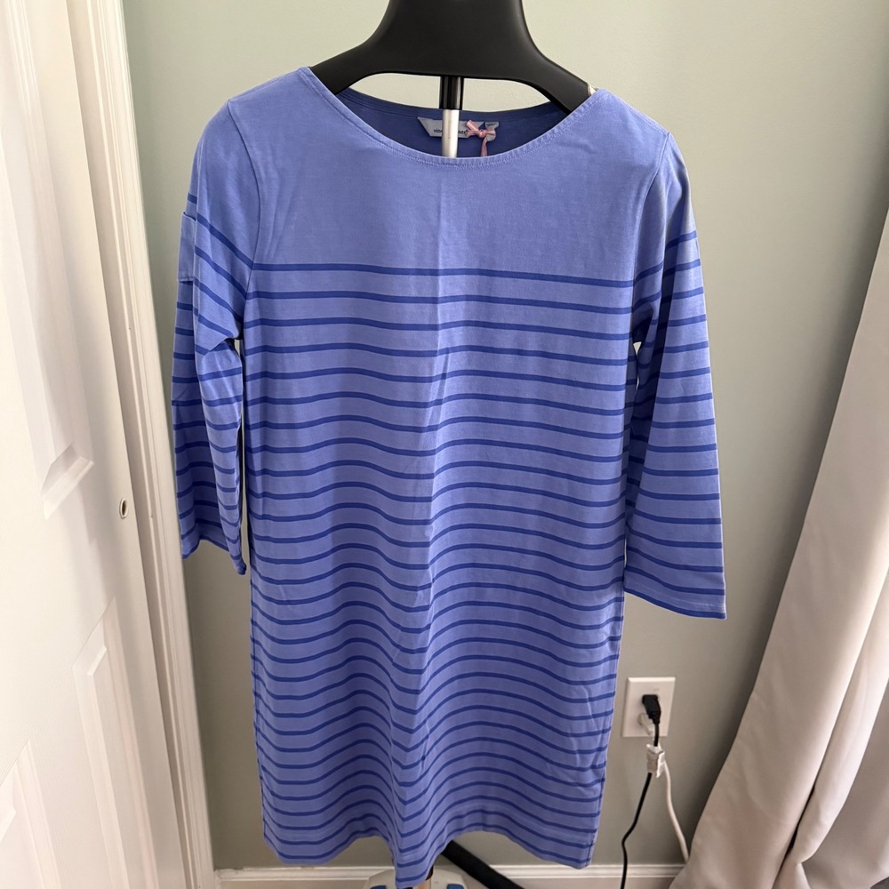 NWT Vineyard Vines Marlin Stripe Knit Dress Blue Long Sleeve Medium Coastal